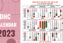 Delhi High Court Calendar 2023