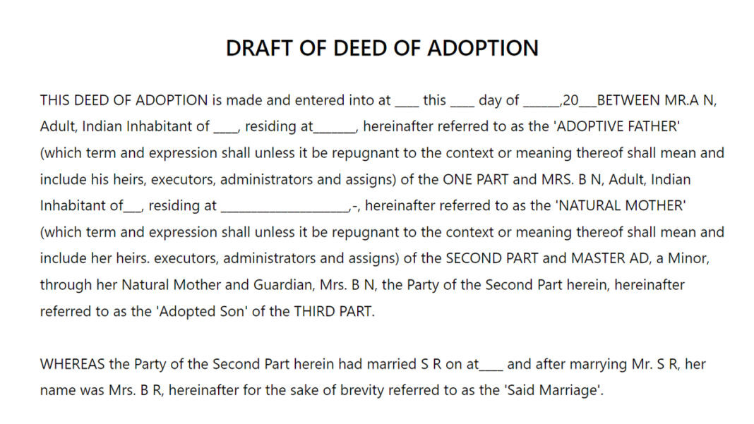 Draft Of Deed Of Adoption
