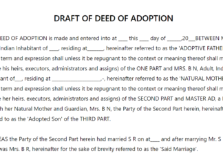 Draft Of Deed Of Adoption Draft Of Deed Of Adoption