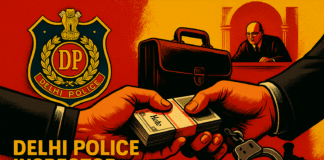 a poster of a police officer handing money to a man