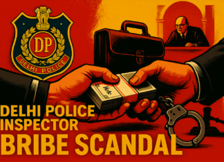 a poster of a police officer handing money to a man