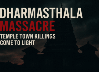 a building with a dark sky