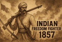 Illustration of Banke Chamar leading the 1857 revolt in Jaunpur, symbolizing Dalit revolutionary leadership