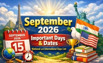 September 2026 Important Dates and Days – National & International Days List