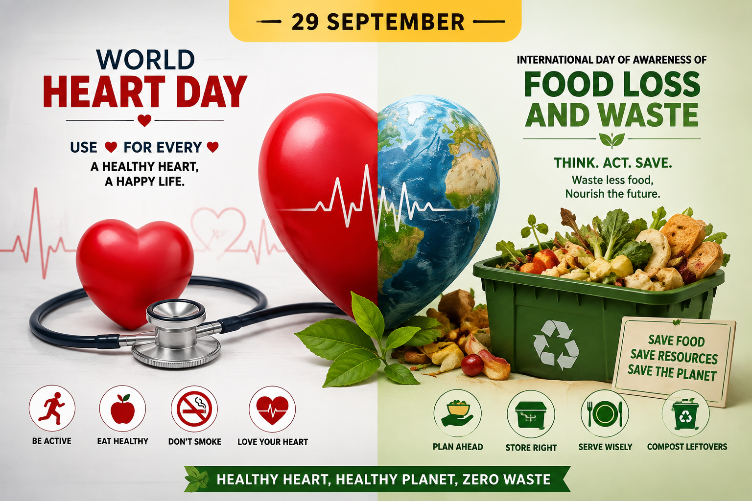 September 2026 Important Dates and Days – National & International Days List 29 September – World Heart Day and International Day of Awareness of Food Loss and Waste